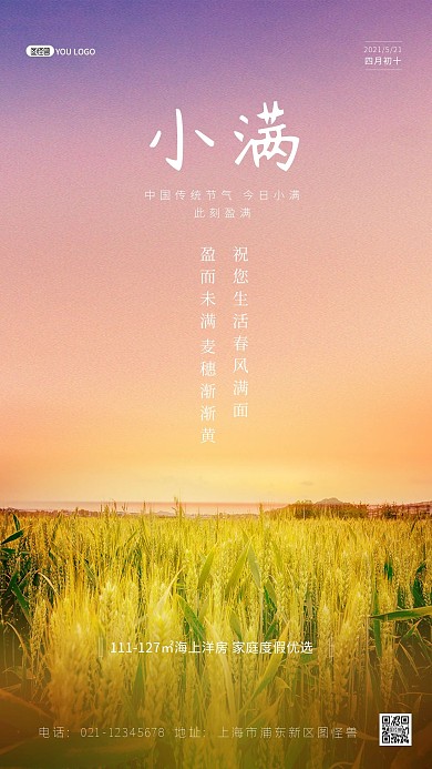 小满节气绿色谷物质感大气摄影图海报