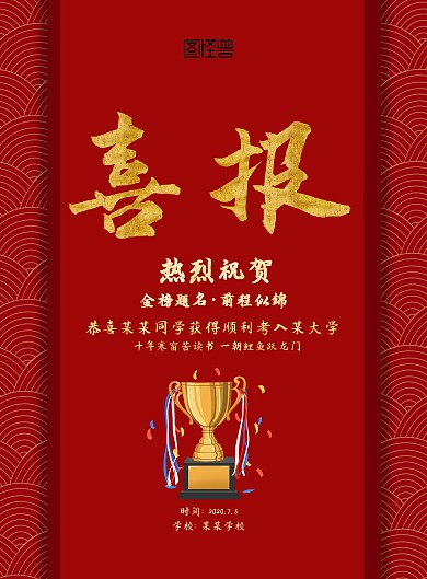 喜讯高考喜报红色大气