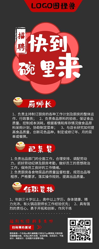 餐饮服务招聘厨师长配菜员厨师招聘长图火锅店模板菜单
