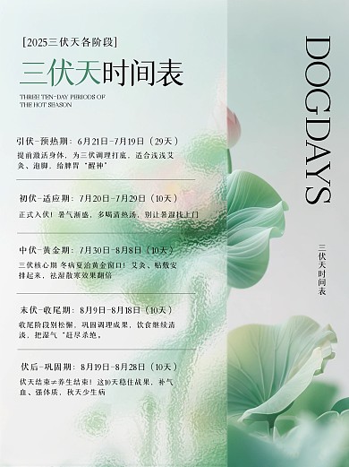简约大气三伏天时间表小红书封面