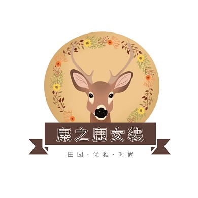 褐色麋鹿卡通插画女装服饰头像logo