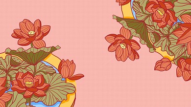图怪兽原创元素夏日荷花手绘插画