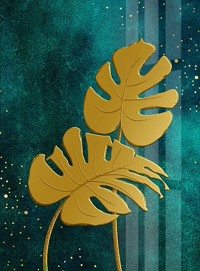 图怪兽原创元素现代简约金色树叶质感装饰画