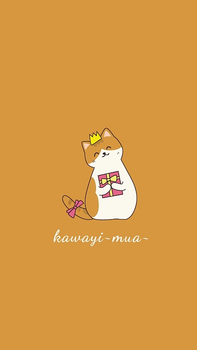 手机壁纸卡通猫咪橘色蝴蝶结