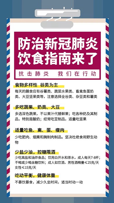 防治肺炎饮食指南手机海报
