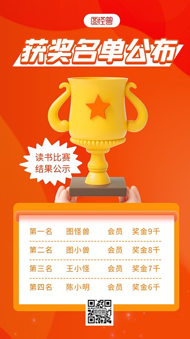 获奖名单公布简约3D海报