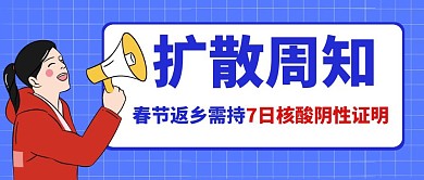 扩散周知返乡核酸检测蓝色扁平公众号封面