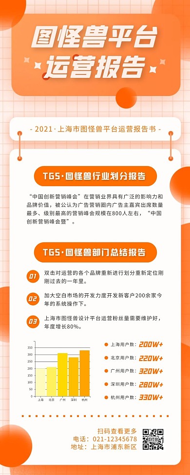 简约风橙色白色平台运营年报营销长图