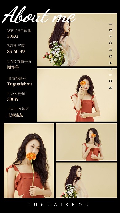 女士人物文艺风拼接竖版模卡