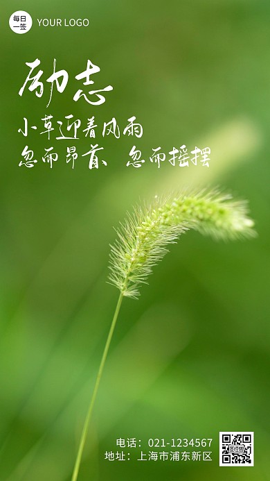 小草摄影图励志日签手机海报