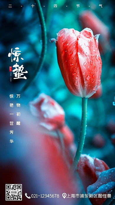 惊蛰24节气绿色手机营销海报