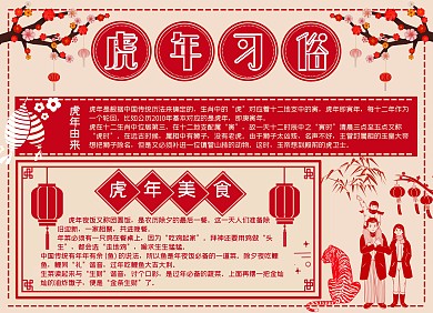 虎年习俗红色剪纸风节日手抄报