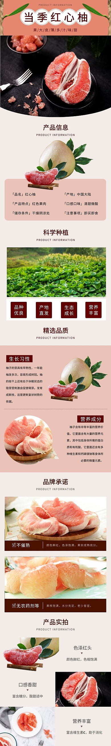 红心柚详情页红色简约当季
