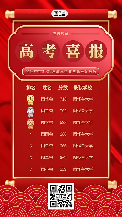 榜单7人高考红榜红色3D立体海报