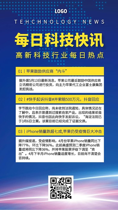 每日科技快讯手机海报