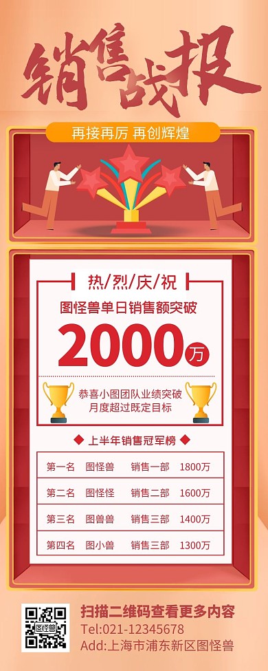 红色简约风企业商务销售战报营销长图