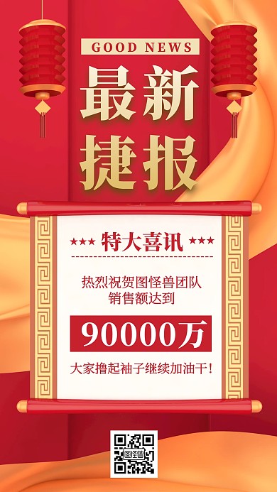 红色质感销售业绩战报喜报贺报手机海报
