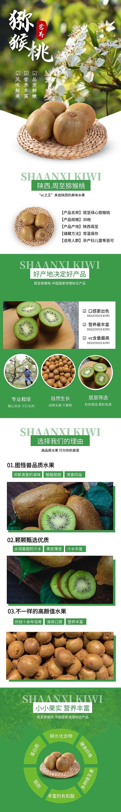 电商水果绿心猕猴桃美食绿色简约详情页