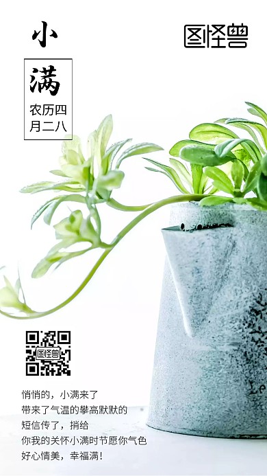 植物绿色简约风美好日签手机海报 小满