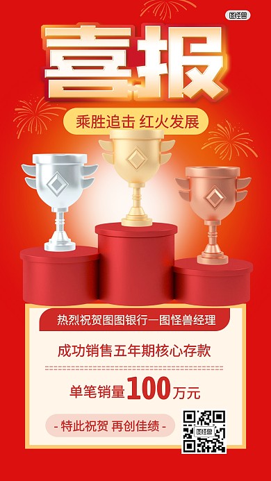 销售喜报战报捷报开单祝贺3D海报
