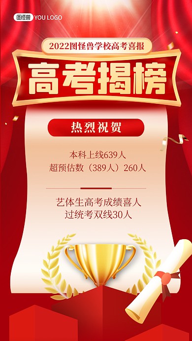 高考喜报金榜题名红色喜庆手机海报