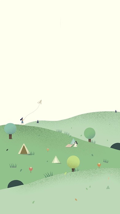 图怪兽原创元素背景踏青树林草地帐篷卡通