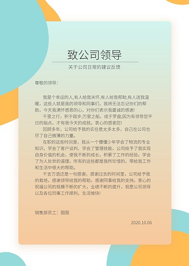 简约商务风致公司领导的一封信
