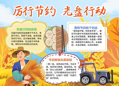 手绘风厉行节约光盘行动小报手抄报