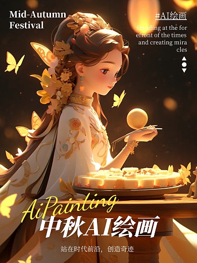 中秋节AI绘画橙色创意小红书封面