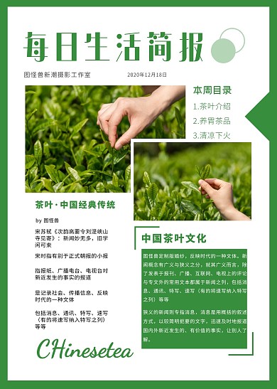 每日生活简报绿色简约简报