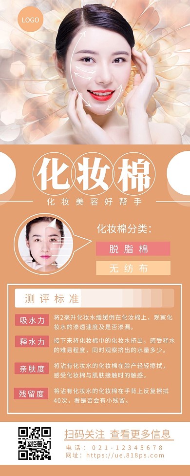 化妆棉宣传介绍评测营销长图设计