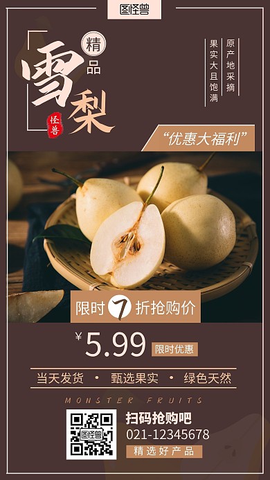 雪梨福利简约深色系营销宣传手机海报
