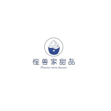甜品logo怪兽甜品主蓝色简约风店铺