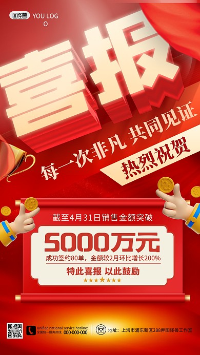 房地产销售喜报贺报大气立体风格手机海报