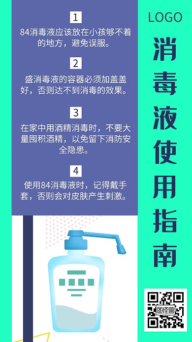 防疫用品使用指南蓝色创意海报