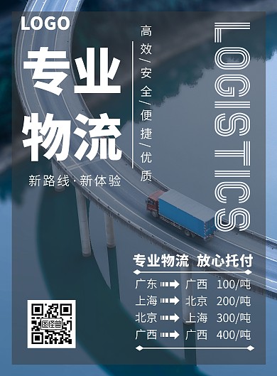 蓝色简约物流线路海报