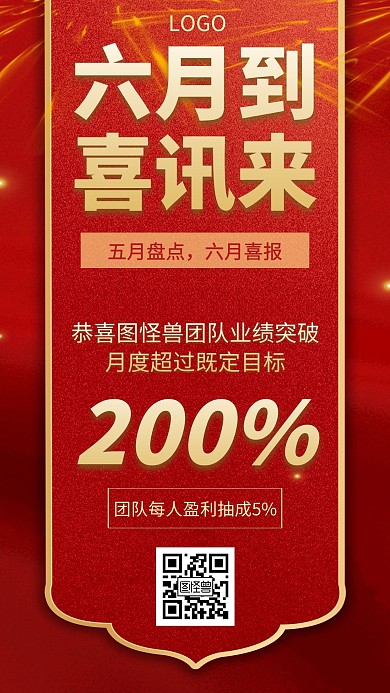 喜报表彰红金创意手机海报