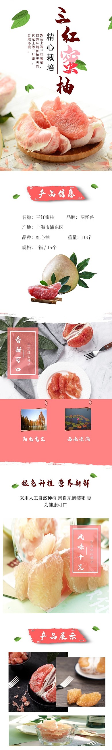 三红蜜柚红色简约竖版电商淘宝详情页模板