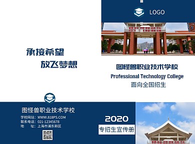 学校蓝色简约专招生宣传折页