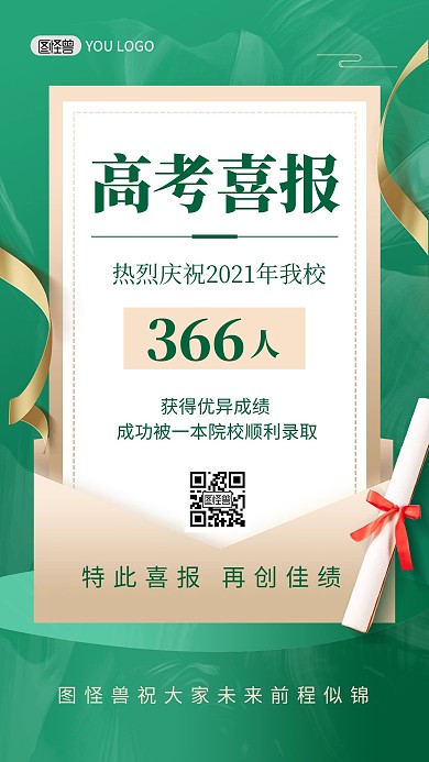 高考喜报绿色创意大气简约手机海报