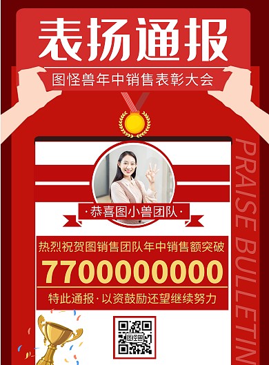 简约创意红色大气表扬通报海报