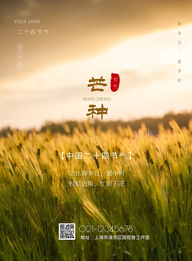 芒种二十四节气祝福简约竖版海报