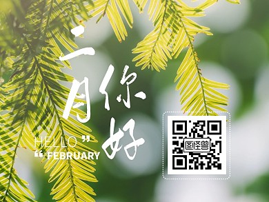 摄影树叶二月你好一月再见关注二维码配图