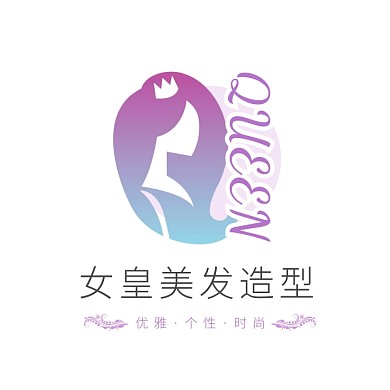 紫色女生长发剪影插画美发造型店logo