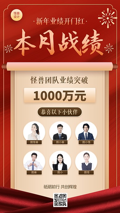 喜报战报贺报业绩汇报卡片红色简约手机海报