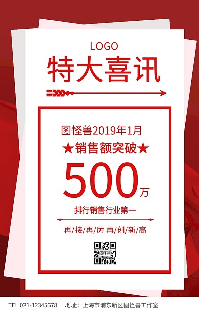 红色简约特大喜讯销售额突破百万海报