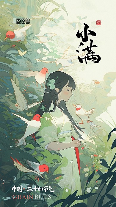 中国二十四节气小满漫画国风AIGC海报