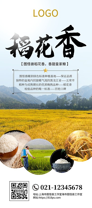 大气稻花香大米宣传展架