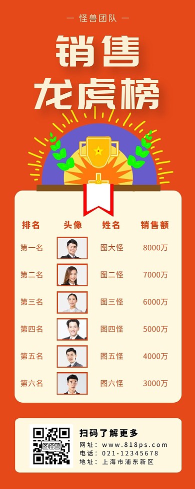销售龙虎榜长图红色简约海报