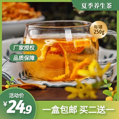 绿色简约风夏季养生茶买二送一主图直通车